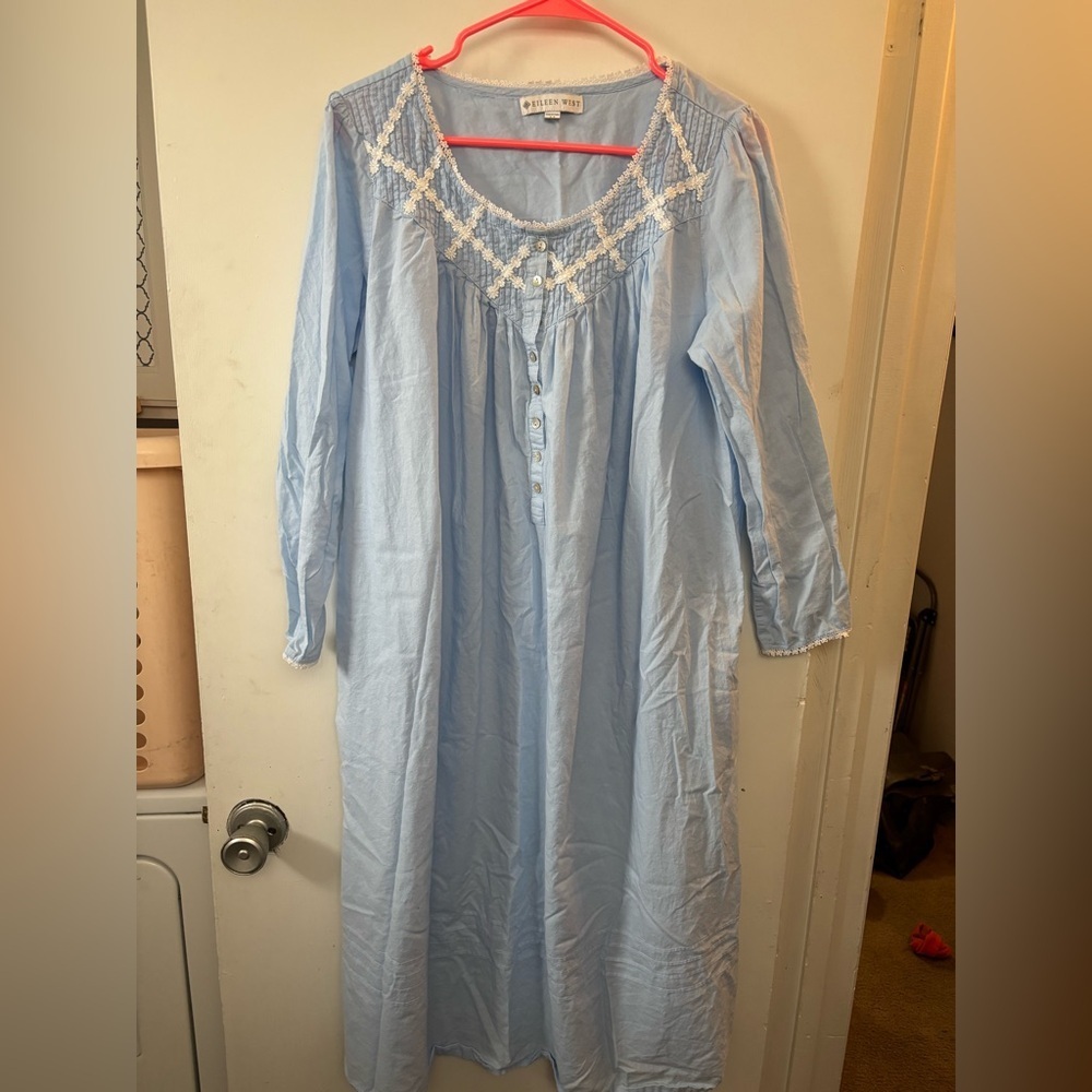 Eileen West Blue Poetic Cotton Long Sleeve Ballet Nightgown Size M Medium - Picture 2 of 8